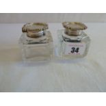 Pair silver topped cut glass inkwells London 1903