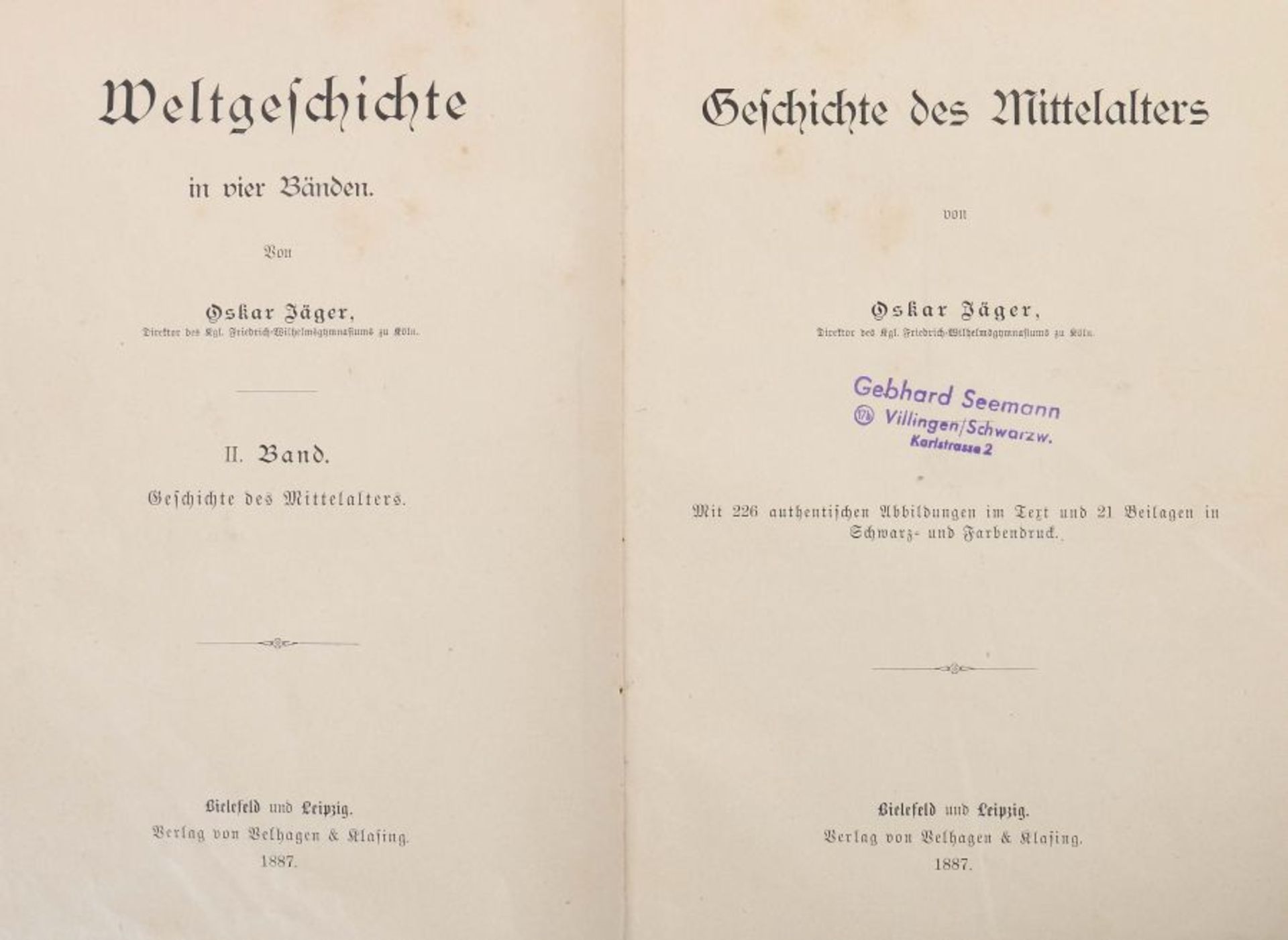 Jäger, Oskar Weltgeschichte in vier Bänden, Bielefeld/Leipzig, Velhagen & Klasing, 1887-89, 4 - Bild 2 aus 3