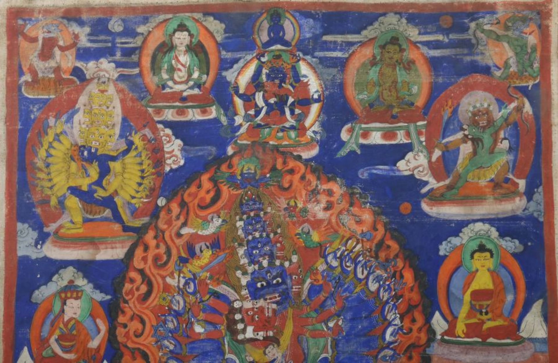 Thangka Tibet, 19./20. Jh., Gouachefarbe auf Leinen, farbenreiche Darstellung des Vajrapani mit - Image 3 of 6