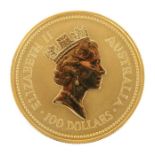 Australian Nugget Goldmünze 1993, Feingold, ca. 31,12 g, Nennwert: 100 Dollar, Motivseite mit