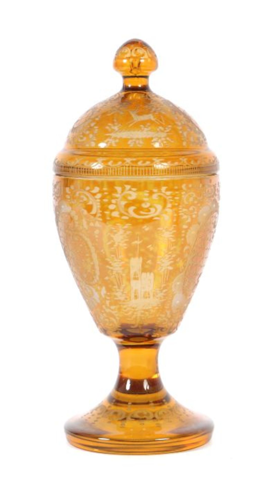 Deckelpokal 1920/30er Jahre, Deutschland oder Böhmen, farbloses Kristallglas, modelgeblasen,