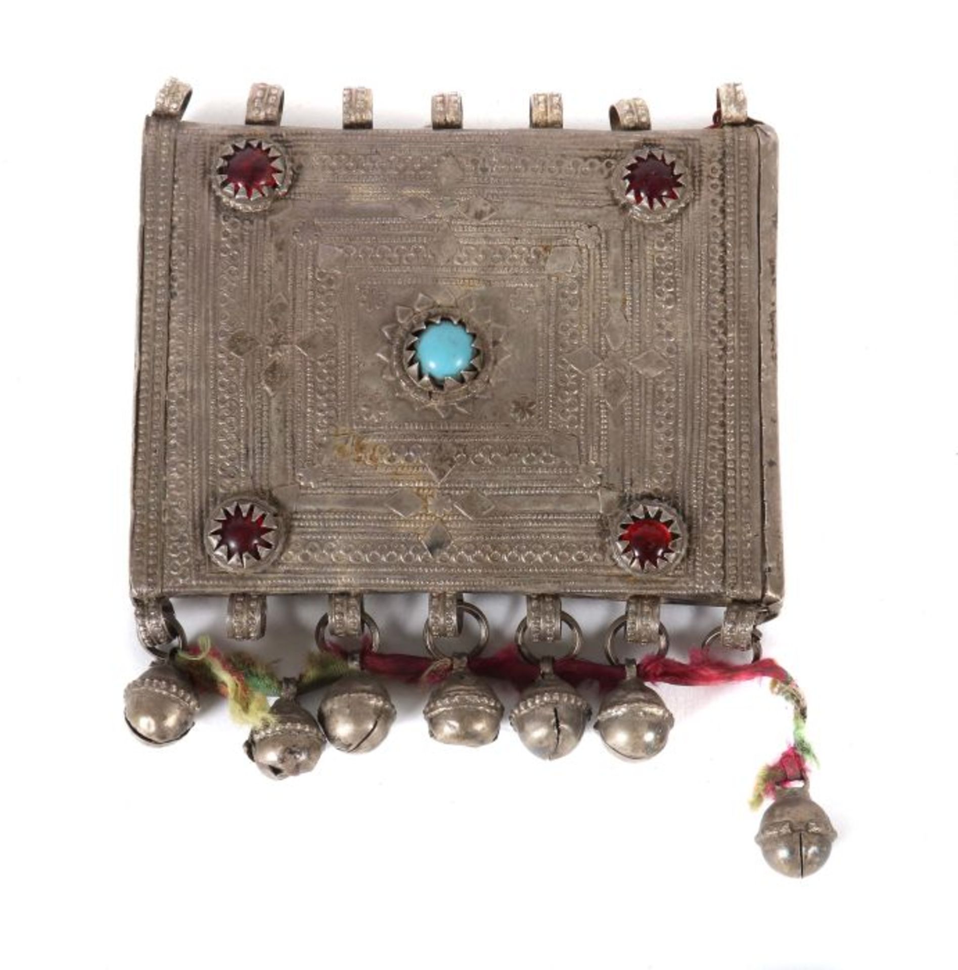 Amulettbehälter Nepal/Turkmenistan, 19./20. Jh, Silber(säuregeprüft), quadratische Form mit leicht