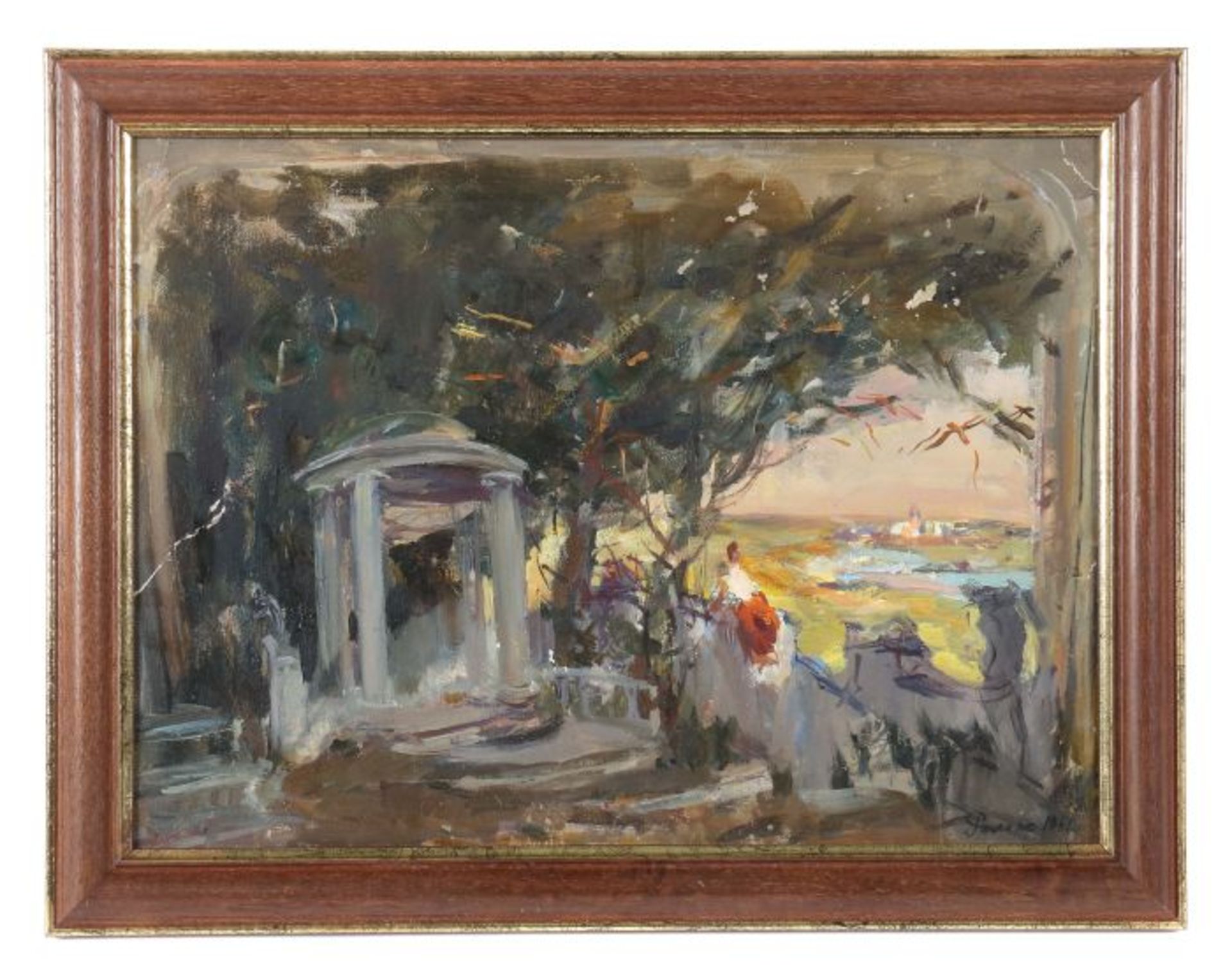 Romas, Jakov Dorofeevic 1902 - 1969. "Pavillon im Park", Landschaftsstudie mit einer auf die Stadt - Bild 2 aus 3