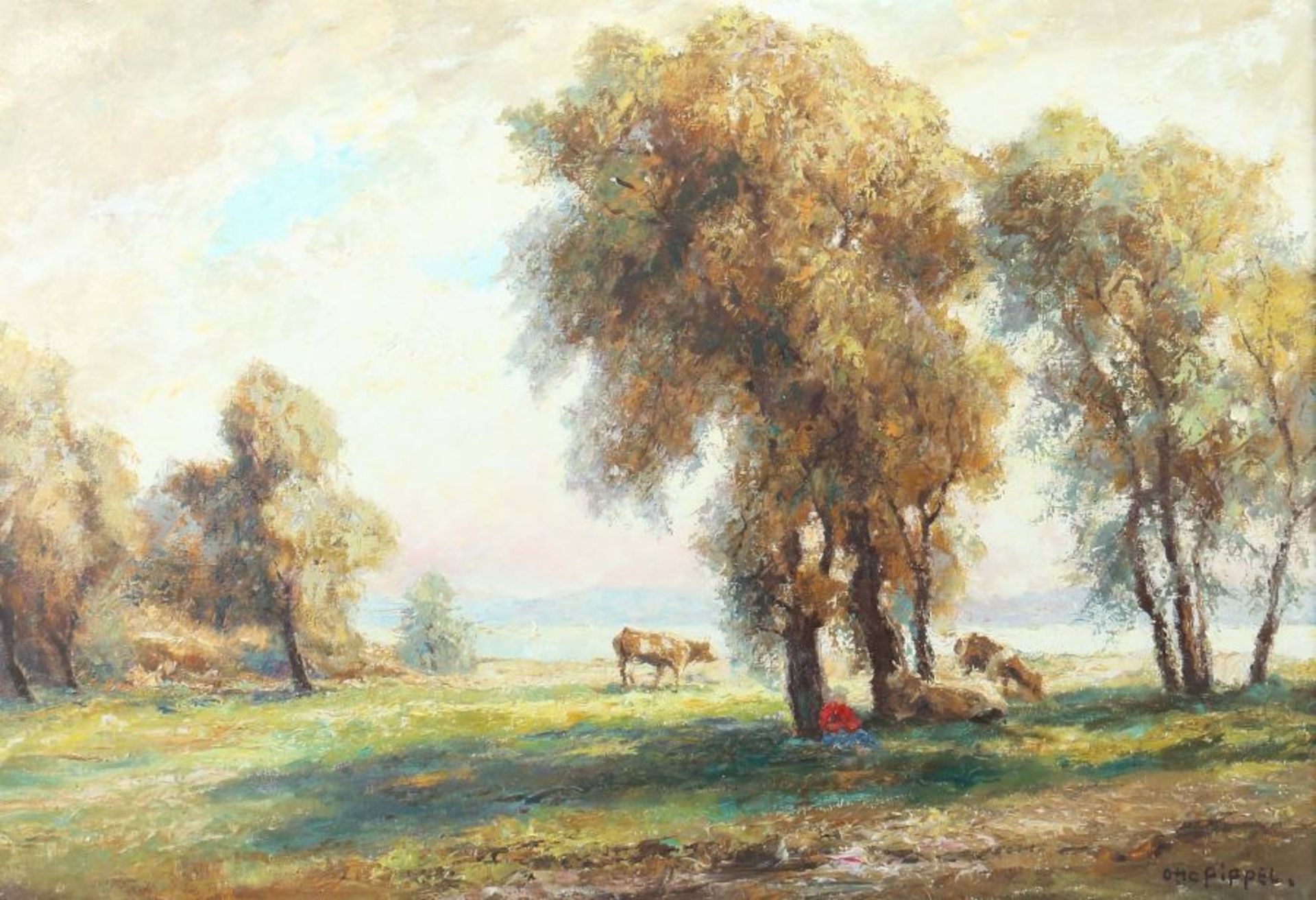 Pippel, Otto Eduard Lodz 1878 - 1960 Planegg München, war Maler ebenda. "Herbst am Chiemsee",