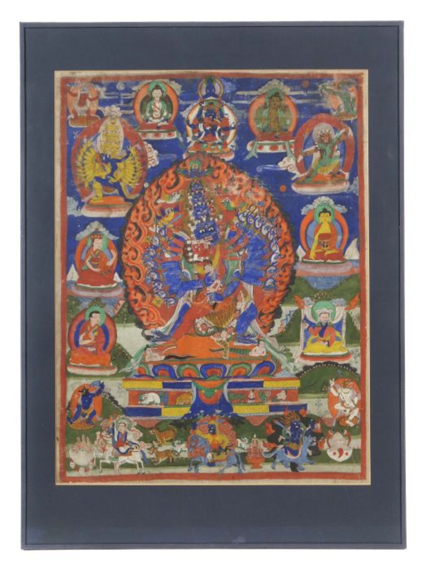 Thangka Tibet, 19./20. Jh., Gouachefarbe auf Leinen, farbenreiche Darstellung des Vajrapani mit - Image 2 of 6