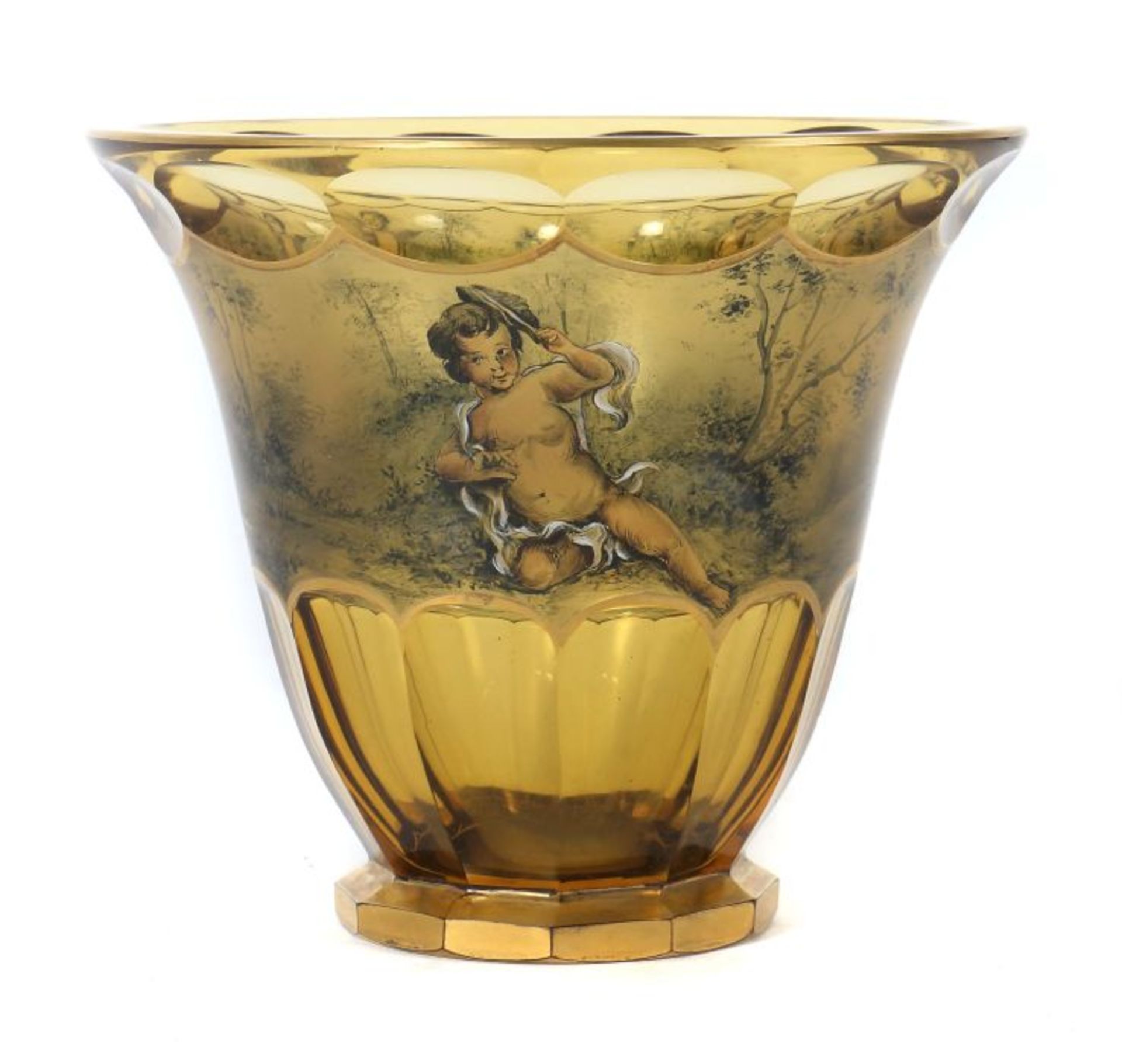 Vase mit musizierenden Putten Deutschland, 1. Hälfte 20. Jh., dickwandiges Kristallglas, - Bild 2 aus 3