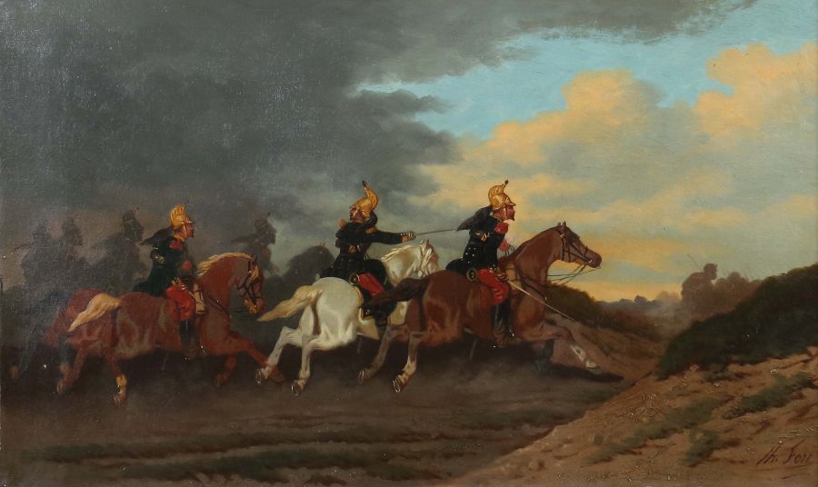 Fort, Théodore 1810 - 1896, französischer Maler. "Reiterschlacht", stürmende Kavalleristen zu