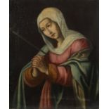 Maler des 18./19. Jh. "Mater Dolorosa", Halbbildnis der betenden Mariae, seitlich ein Schwert ihr