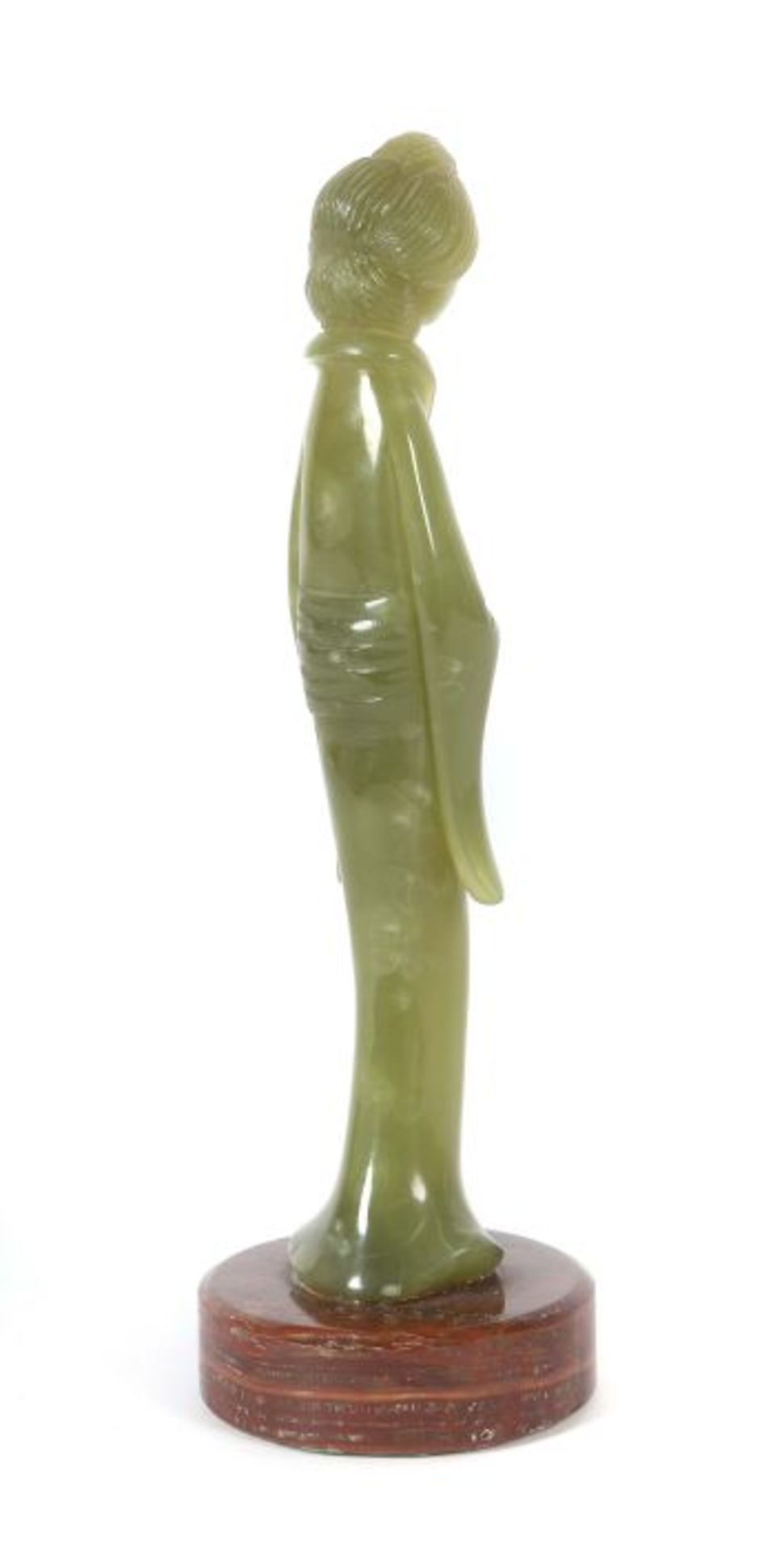 Damenfigur China, 20. Jh., Jade oder Serpentin, grüner Stein in vollplastischer Form einer stehenden - Bild 2 aus 2