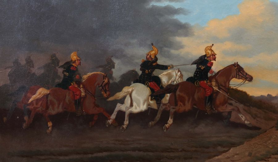 Fort, Théodore 1810 - 1896, französischer Maler. "Reiterschlacht", stürmende Kavalleristen zu - Bild 4 aus 5