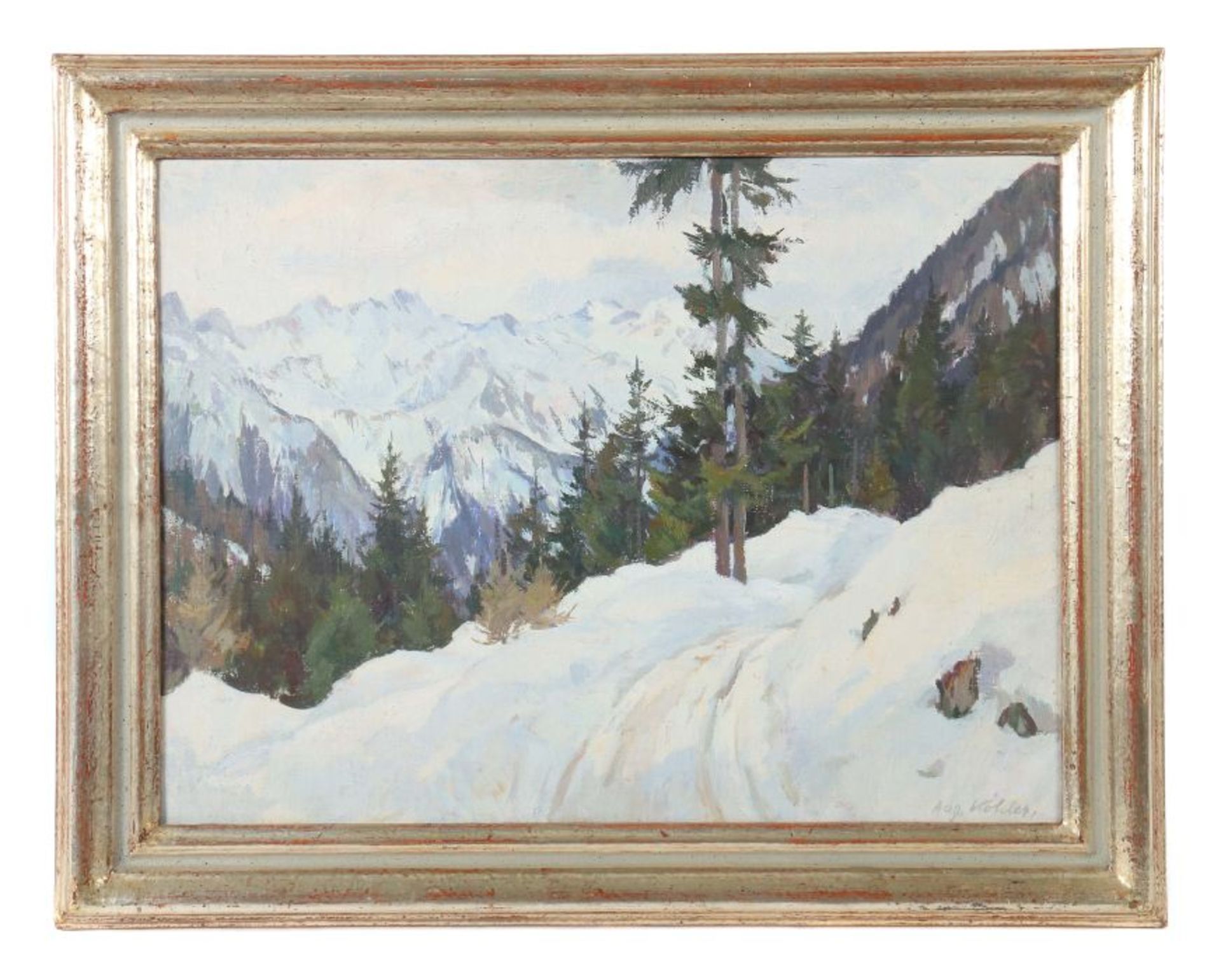 Köhler, August Stuttgart 1881 - 1964 ebenda."Winter im Ötztal", Blick auf die verschneiten Berge, - Bild 2 aus 4