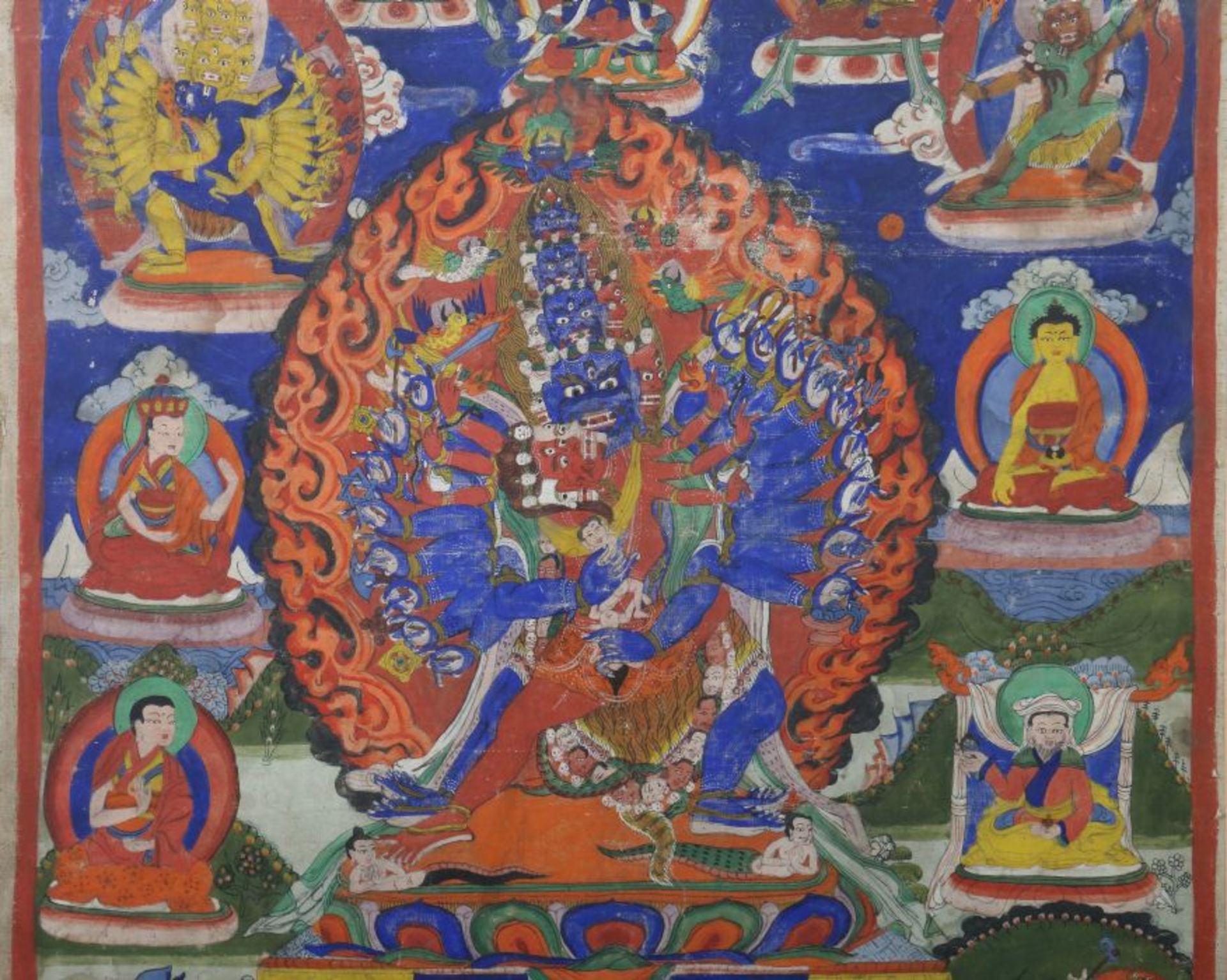 Thangka Tibet, 19./20. Jh., Gouachefarbe auf Leinen, farbenreiche Darstellung des Vajrapani mit - Image 4 of 6
