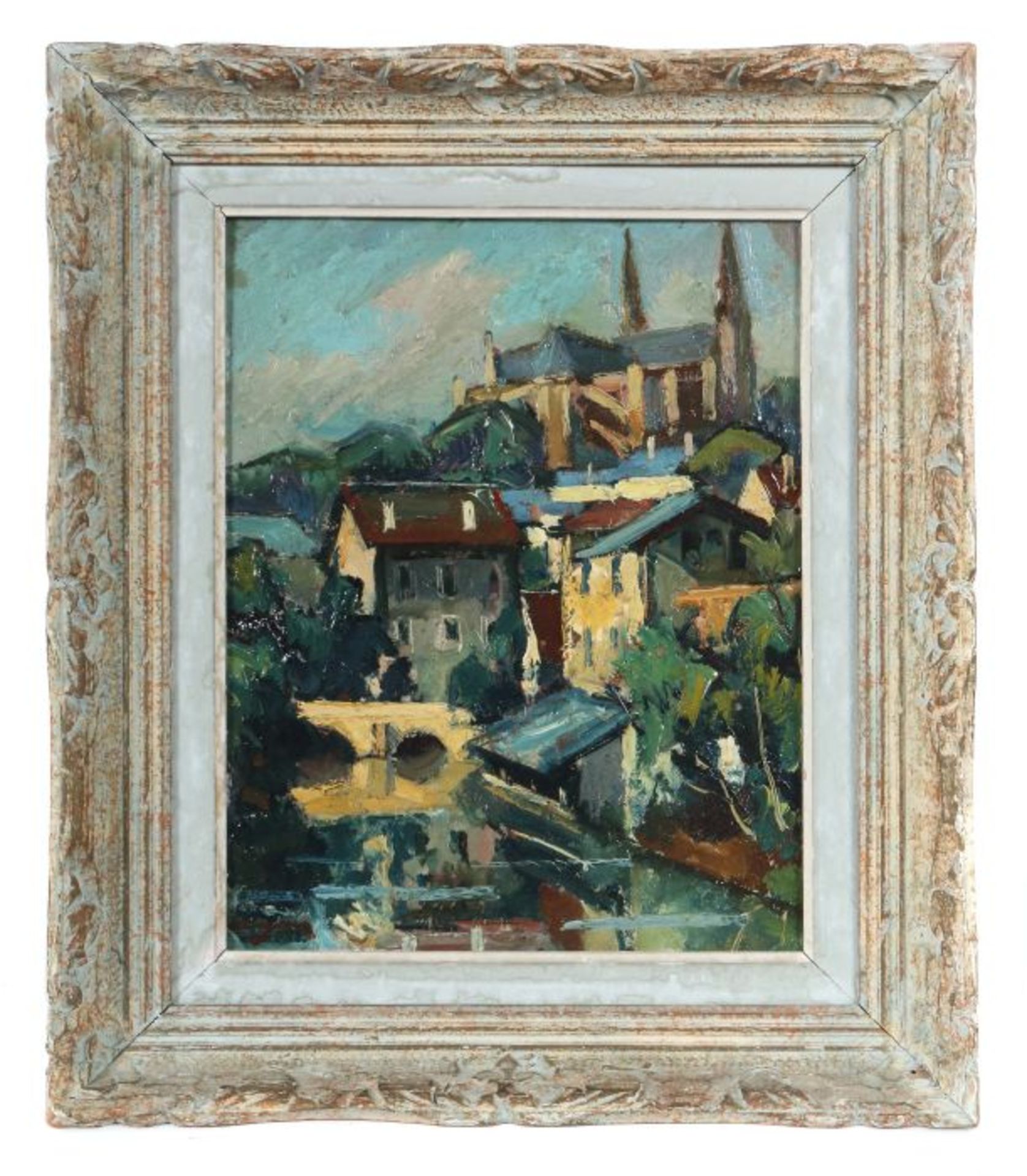 Vigon, Louis Jacques 1897-1985, französischer Maler. "Chartres", Blick auf die Stadt mit der - Bild 2 aus 3