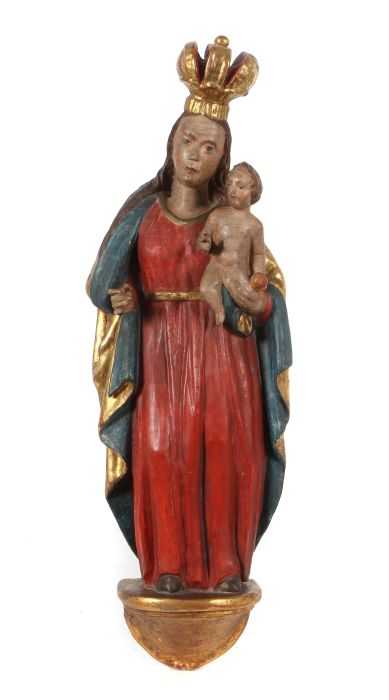 Bildschnitzer wohl 15./16. Jh. "Madonna mit Kind", Lindenholz geschnitzt, polychrom gefasst,