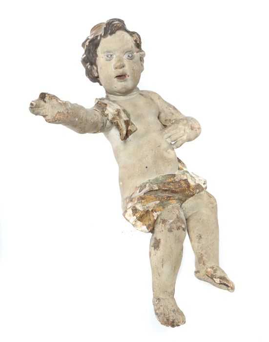 Bildschnitzer des 18. Jh. "Schwebender Putto", Lindenholz, farbig gefasst, vollplastisch geschnitzte - Image 3 of 4