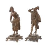 Bildhauer des 19./20. Jh. wohl Frankreich. "2 Rokokofiguren", Metallguss, bronziert, stehende Dame