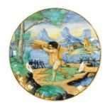 Fayenceteller Manufaktur Cantagalli, Florenz/Italien, 19. Jh., Majolika, weiße Glasur, polychrome