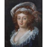 Miniaturmaler des 19. Jh. "Damenportrait", Bildnis einer jungen Frau mit lockigem, braunem Haar,