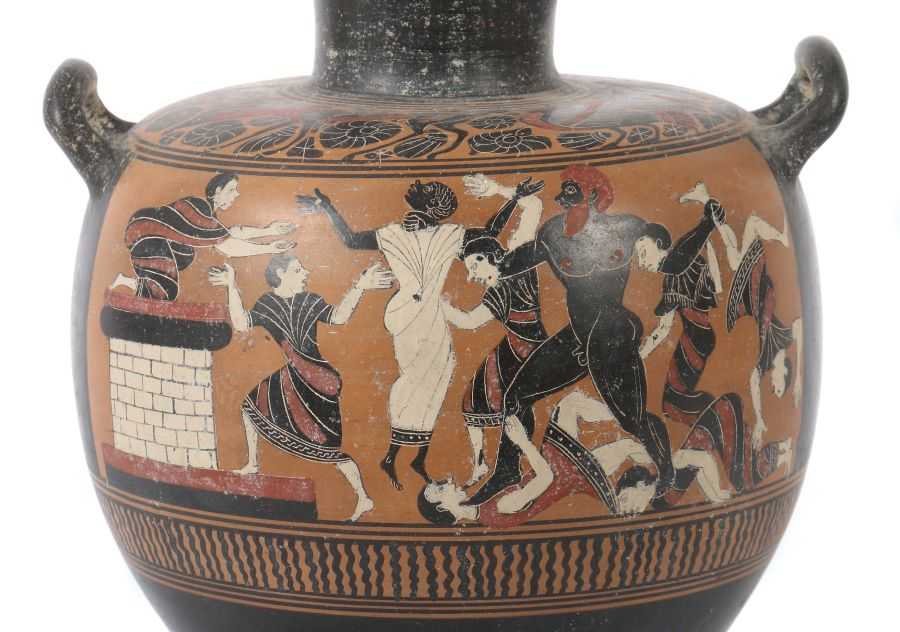 Hydria-Vase Griechenland, 19./20. Jh., rötlicher Scherben, bauchiger Korpus mit ausgestelltem Hals - Image 2 of 4