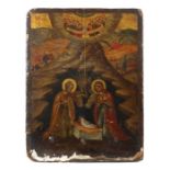 Ikone "Geburt Christi" Griechenland 18. Jh., Darstellung der Heiligen Familie im Stall, im