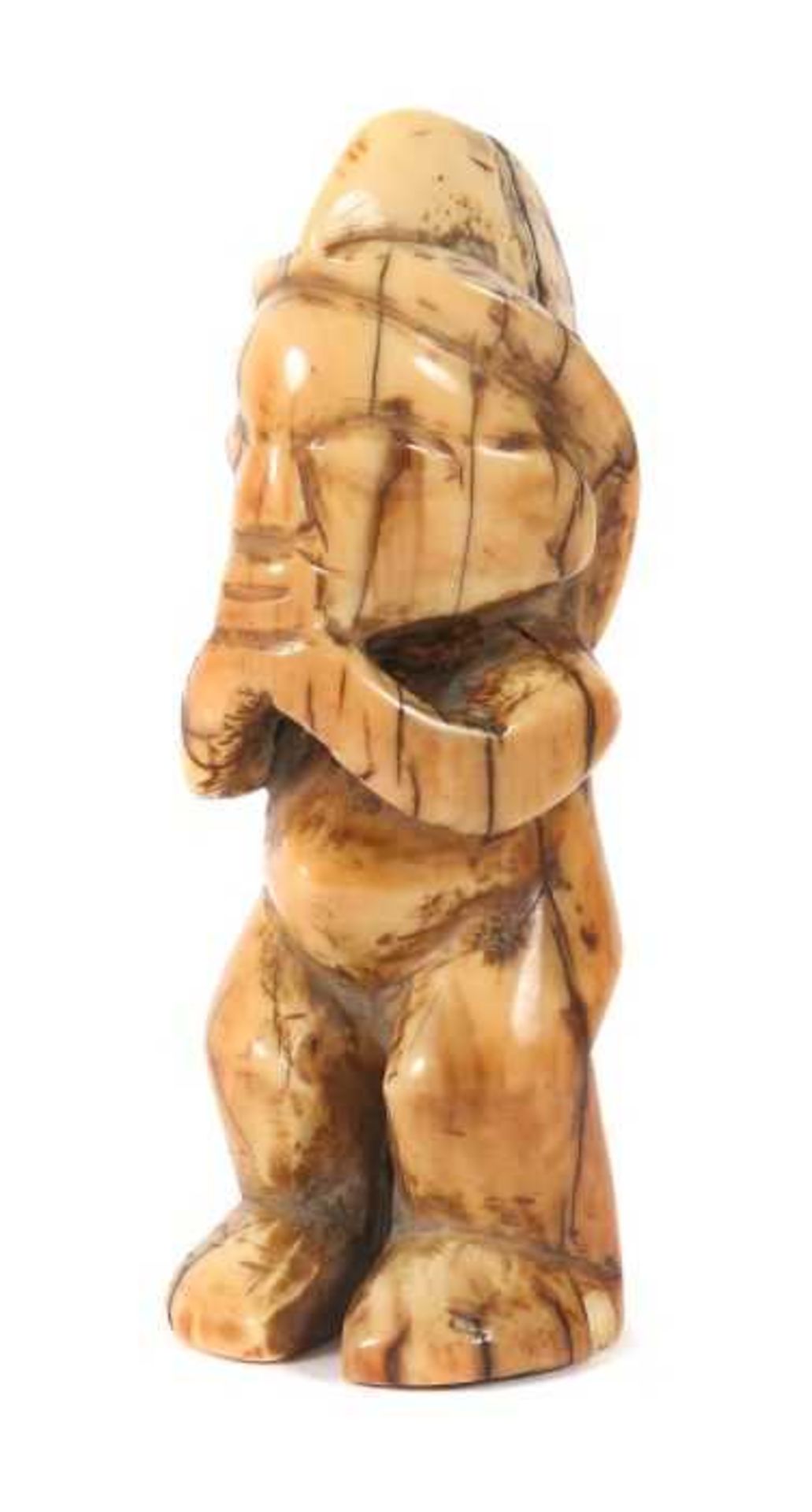 Figur DR Kongo, Stammeskunst der Mbala, Elfenbein, abstrahierte stehende männliche Figur, die