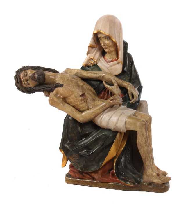 Bildschnitzer des 15./16. Jh. "Pietà", Lindenholz, polychrom gefasst und part. vergoldet, - Image 2 of 4