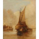 Marine- und Landschaftsmaler des 19. Jh. wohl England. "Segelschiffe vor der Küste", zwei mit Heu