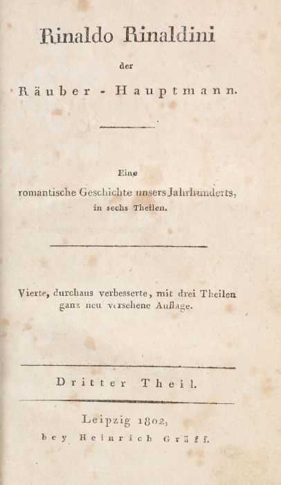 Vulpius, Christian August Rinaldo Rinaldini der Räuber-Hauptmann, Eine romantische Geschichte - Image 2 of 3