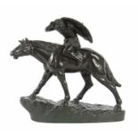 Döbrich, Albin 1872 - 1945. "Spähender Indianer zu Pferd", Keramik bronziert, Ausführung: Keramische