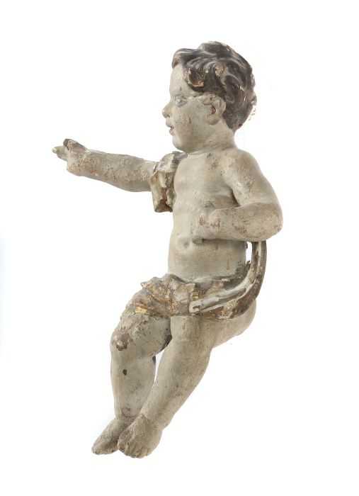 Bildschnitzer des 18. Jh. "Schwebender Putto", Lindenholz, farbig gefasst, vollplastisch geschnitzte - Image 2 of 4