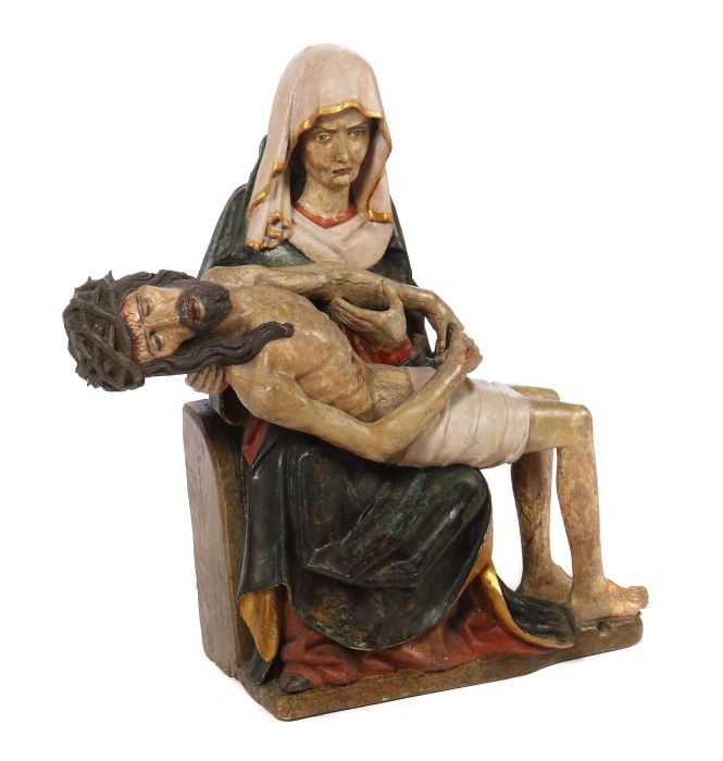 Bildschnitzer des 15./16. Jh. "Pietà", Lindenholz, polychrom gefasst und part. vergoldet, - Image 3 of 4