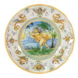 Fayenceteller Manufaktur Cantagalli, Florenz/Italien, 19. Jh., Majolika, weiße Glasur, polychrome