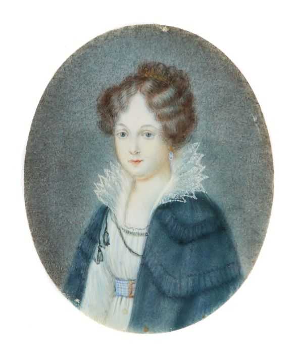 Miniaturmaler des 19. Jh. "Halbportrait einer jungen Adligen", junge Frau mit Krone im