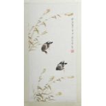 Künstler des 20. Jh. China, Tusche/Papier, Hängerollbild mit Darstellung zweier Gänse, auf dem
