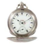 Herrentaschenuhr London, um 1845, Silber, Emailzifferblatt mit Strichindexen, von Blumenmalerei