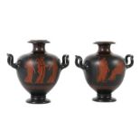 Paar attische Hydria-Vasen 20. Jh., nach altem Vorbild, dunkler Scherben, bauchiger Korpus mit