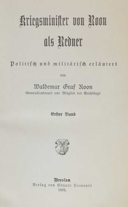 11 Bücher Militaria Kriegsminister von Roon als Redner, Breslau, Trewendt, 1895, 3 Bde.; Otto - Image 3 of 6