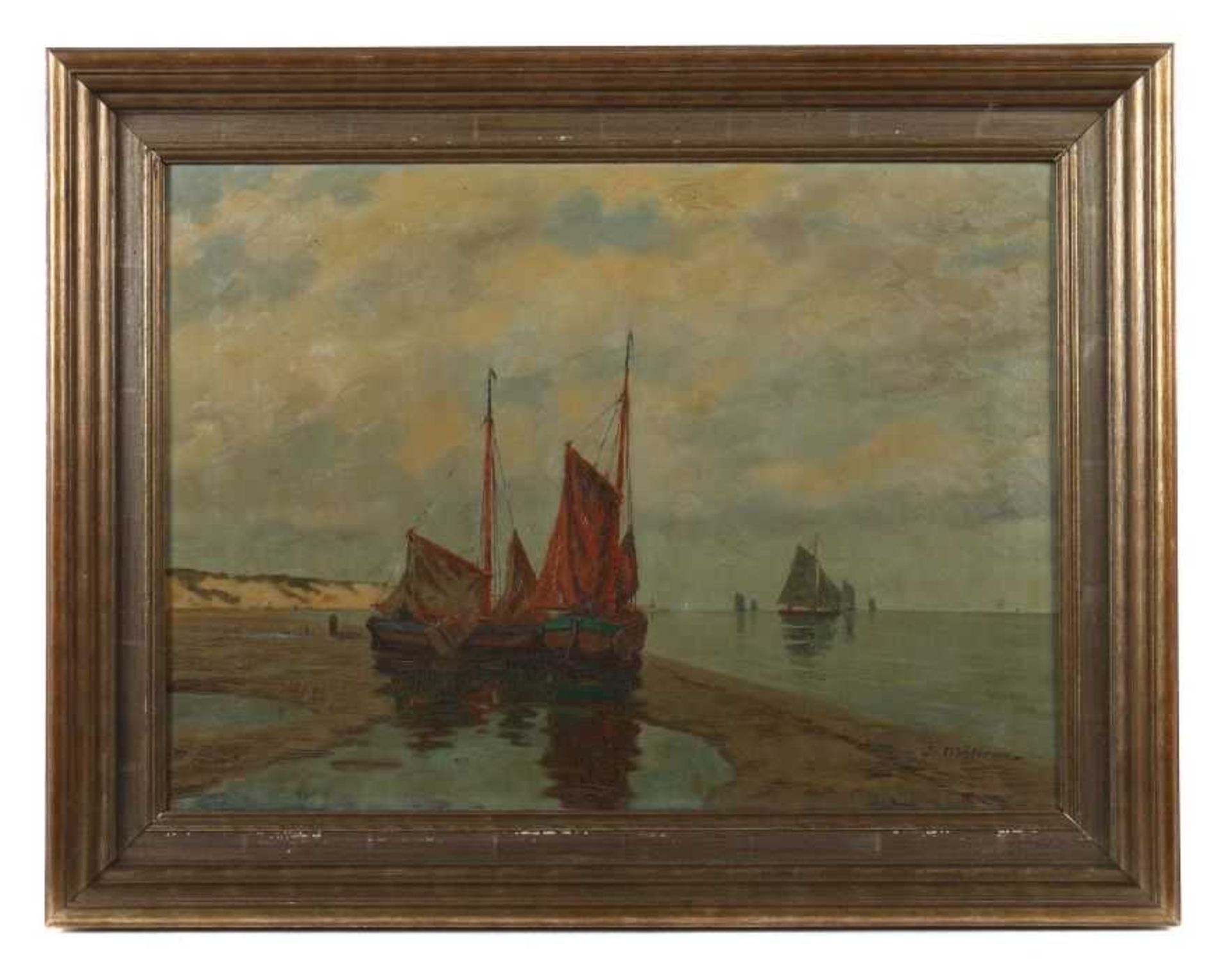 Möhren, Jean Elberfeld 1876 - ?, deutscher Maler. "Segelboote vor der Küste", eines der Fischerboote - Bild 2 aus 4
