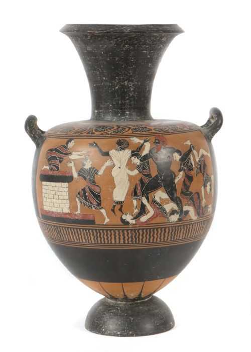 Hydria-Vase Griechenland, 19./20. Jh., rötlicher Scherben, bauchiger Korpus mit ausgestelltem Hals