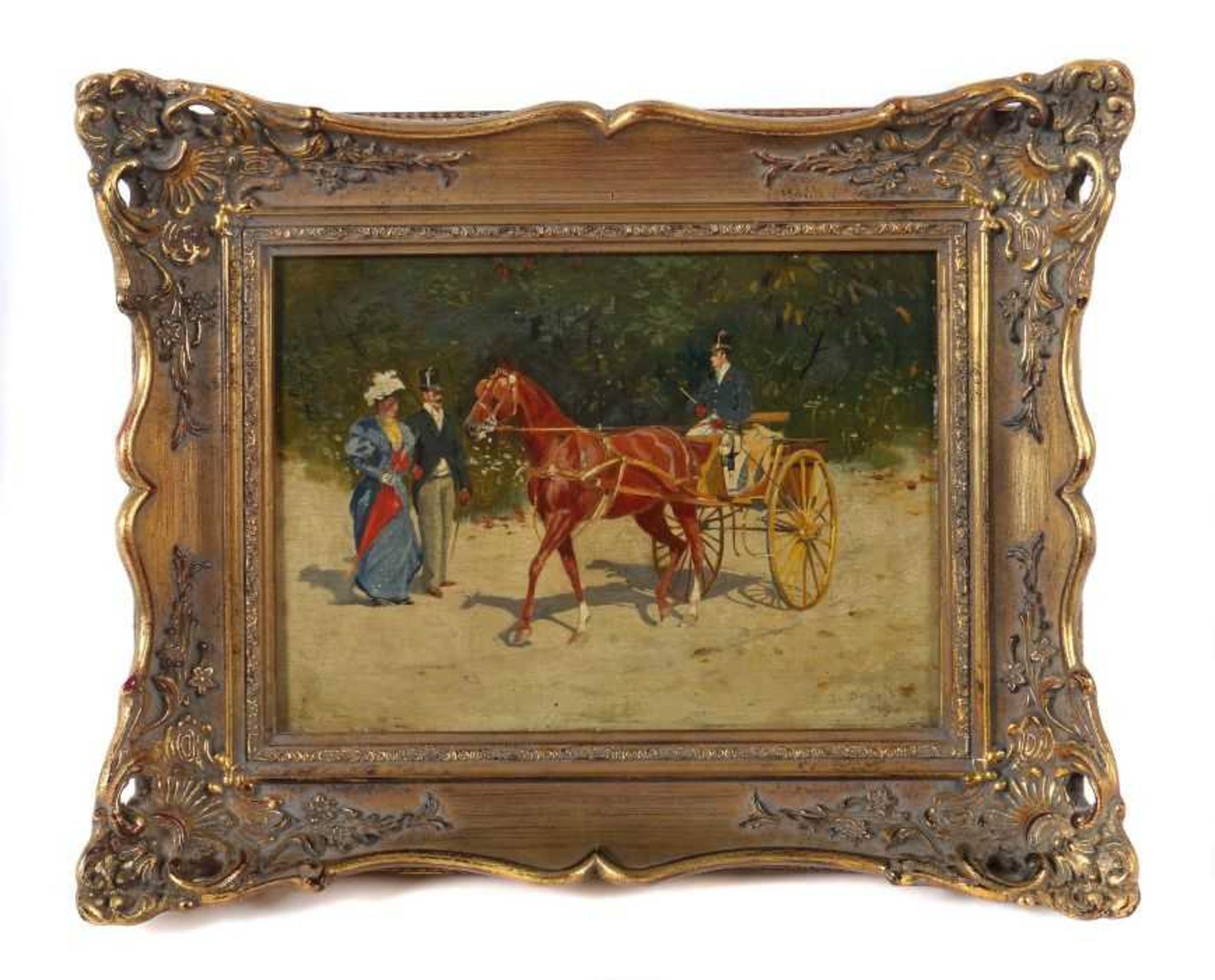Dufrais, J. (?) Französischer Maler des 19./20. Jh.. "Kutsche im Park", Darstellung eines - Bild 2 aus 3