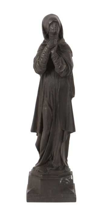Bildschnitzer und Kopist des 19. Jh. "Betende", Ebenholz, vollplastische Figur einer Frau im