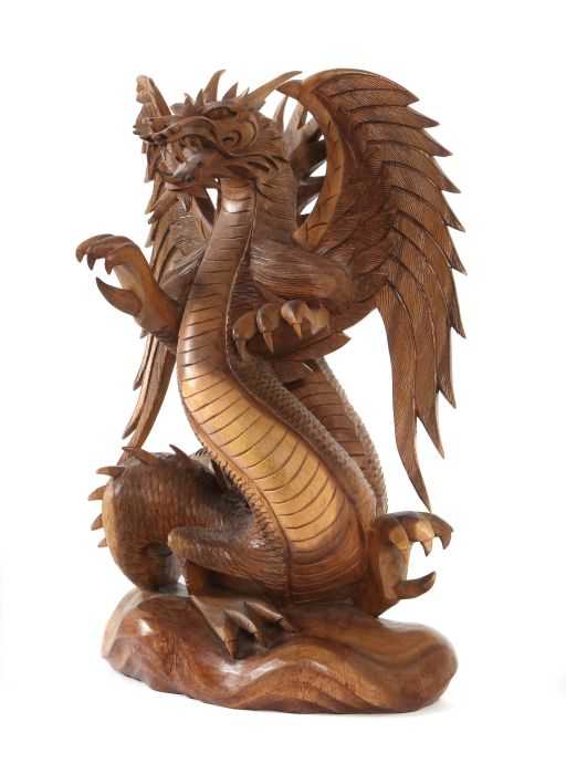 Balinesischer Bildschnitzer des 20. Jh. "Drache", Tropenholz vollplastisch geschnitzte Figur eines - Image 3 of 4