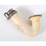 Meerschaumpfeifenkopf 1. Hälfte 19. Jh., gerundeter Korpus, Endbeschlag und Scharnierdeckel aus 13-