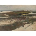 Maler des 19./20. Jh. "Dünenlandschaft", mit Blick auf das Meer, unsign., Öl/Leinwand auf Karton
