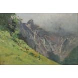 Heinisch, Karl Adam Neustadt 1847 - 1923 München, war Maler ebenda. Im Gebirge, Blick über ein