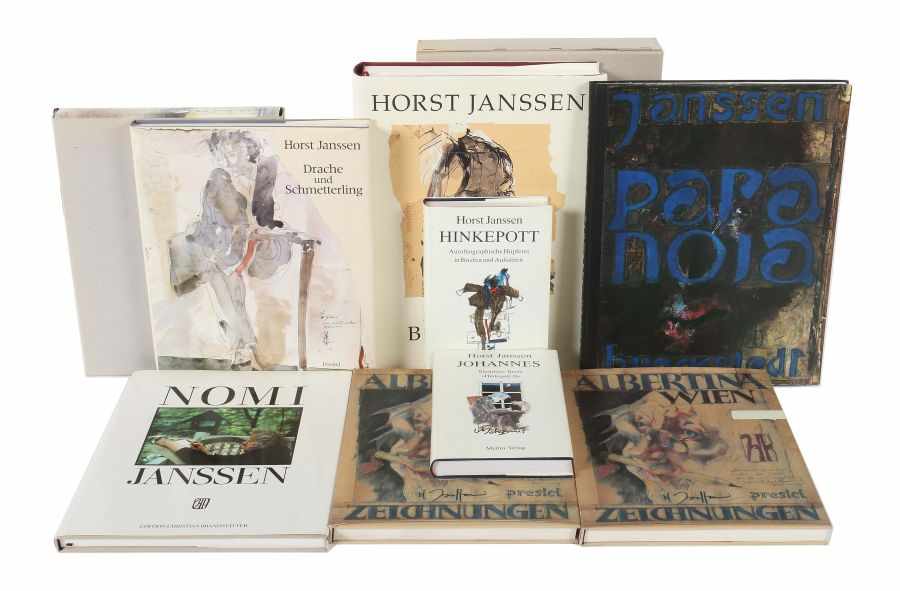 9 Bücher Horst Janssen u.a. best. aus: Zeichnungen, 1982; Paranoia, 1982, sign. Exp.; Svanshall