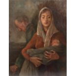 Schrader (?) Maler des 19./20. Jh.. "Mutter mit Kind", Bildnis einer jungen Frau, ihr Neugeborenes