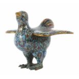 Vogel China, Ende 19./20. Jh., Messing/Cloisonné, stilisierter Vogel mit großem Korpus,