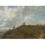 Maler des 19./20. Jh. um 1900, wohl Frankreich. Berglandschaft, mit Hirte auf dem Weg zum Gehöft, Öl