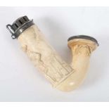 Meerschaumpfeifenkopf 1840, gerundeter Korpus, Endbeschlag und Scharnierdeckel aus 13-lötigem